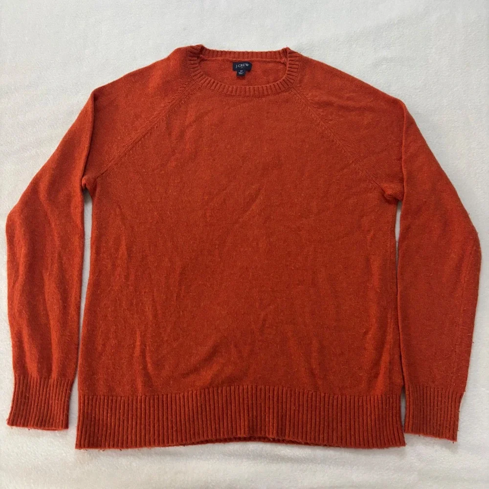 J.Crew Mens Lambswool Blend Raglan Crewneck Sweater Burnt Orange Rust M